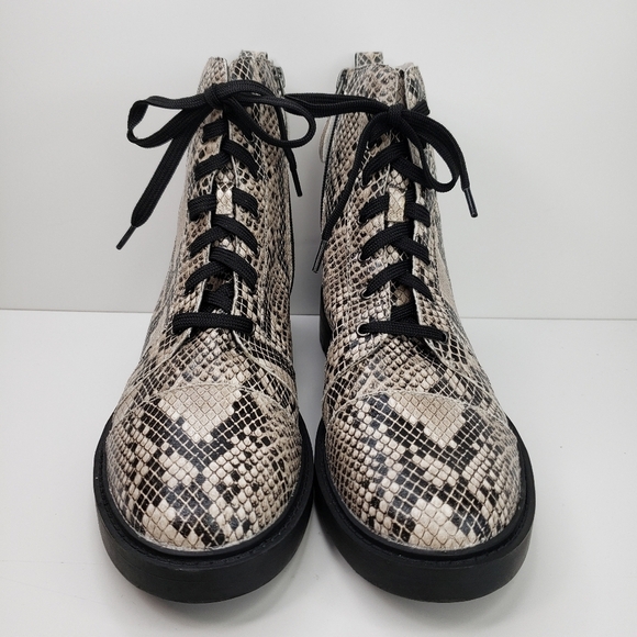 Linea Paolo Trinity Soft Leather Snake Embossed Lace/zip Combat Boots Sz 8M - Picture 2 of 10